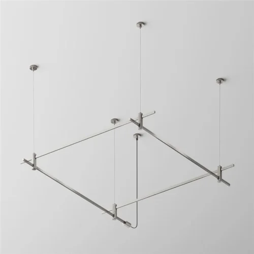 Готовая конструкция квадратная двухуровневая на тросовых подвесах Hang без светильников и блока питания, платина (Платина) - фото