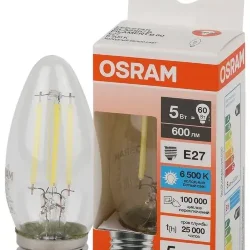 Лампа светодиодная филаментная 5W/6500K (=60W) E27 | Свеча | LED STAR 5Y FILAMENT | - OSRAM