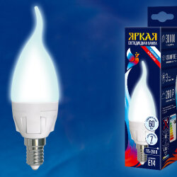 LED-CW37 7W-NW-E14-FR PLP01WH Лампа светодиодная, Форма свеча на ветру, матовая, Серия ЯРКАЯ, Белый свет 4000K
