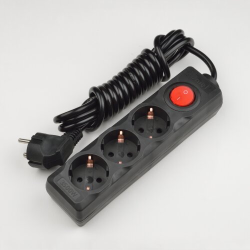S-GCD3-7B BLACK Удлинитель серии Standart, шнур 7м., 3 гнезда, с-з, Черный. - фото 1