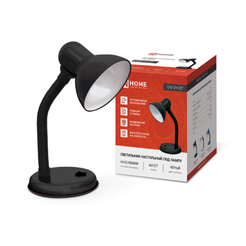 Светильник настольный под лампу на основании СНО 12Ч-E27 ЧЕРНЫЙ (коробка) IN HOME - Фото