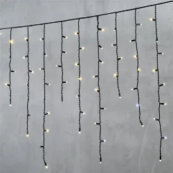 Гирлянда Бахрома 3,2 x 0,9 м Тепло-Белая с Мерцанием Белого Диода 220В, 168 LED, Провод Черный Каучук, IP65
