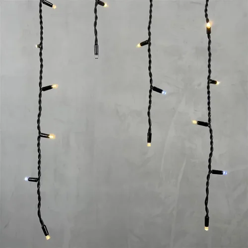 Гирлянда Бахрома 3,2 x 0,9 м Тепло-Белая с Мерцанием Белого Диода 220В, 168 LED, Провод Черный Каучук, IP65. Фото 2.