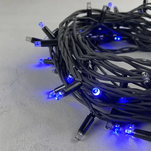 Гирлянда Нить 10м Синяя с Мерцанием Каждого Диода 220В, 75 LED, Провод Черный Каучук, IP65. Фото 2.