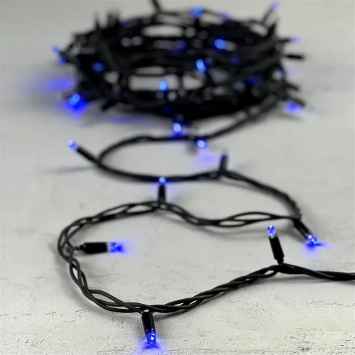 Гирлянда Нить 10м Синяя с Мерцанием Каждого Диода 220В, 75 LED, Провод Черный Каучук, IP65. Фото 6.