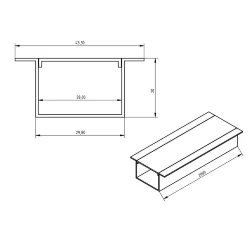 Алюминиевый профиль врезной 777 (2000x43.3/29.8x20мм с рассеивателем)