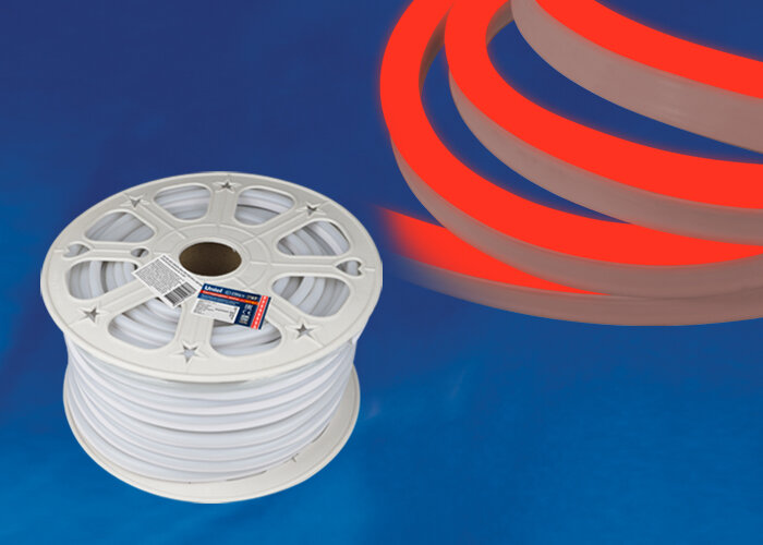 ULS-N21-2835-120LED-m-8mm-IP67-220V-8W-m-50M-RED Светодиодная гибкая герметичная лента, NEON, Бобина 50 м, Красный свет. - фото 1
