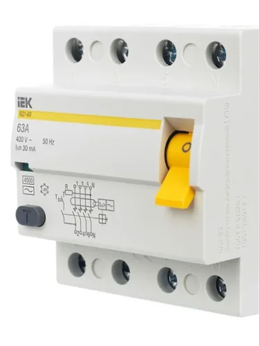 Выключатель дифференциального тока (УЗО) 4п 63А 30мА тип AC ВД1-63 KARAT IEK MDV10-4-063-030 - фото 8