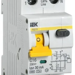 Выключатель автоматический дифференциального тока 2п (1P+N) C 16А 30мА тип A 6кА АВДТ-32 KARAT IEK MAD22-5-016-C-30