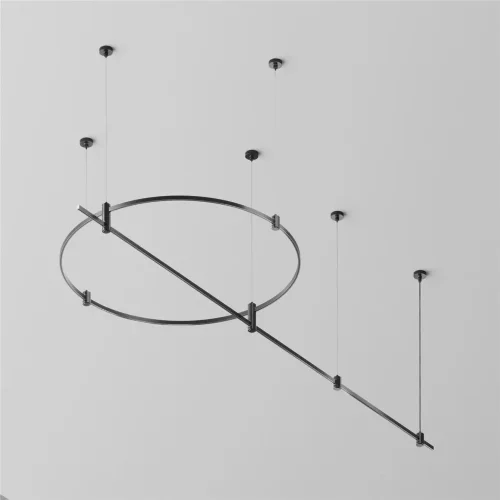 Готовая конструкция круглая + прямая двухуровневая на тросовых подвесах Hang без светильников и блока питания, черный (Черный) - фото
