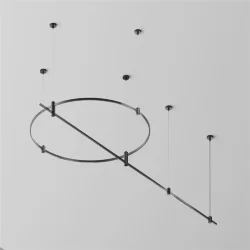 Готовая конструкция круглая + прямая двухуровневая на тросовых подвесах Hang без светильников и блока питания, черный (Черный)