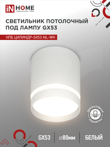 Светильник потолочный НПБ ЦИЛИНДР-GX53-NL-WH под лампу GX53 82х80мм белый IN HOME - Фото