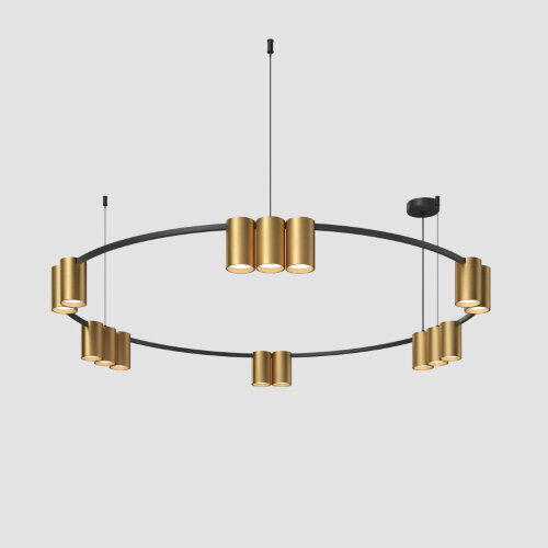 DK4067-BK+SG Подвесной светильник ORBIT, IP20, 15xGU10 LED, до 15 Вт, черный + сатинированное золото, алюминий.