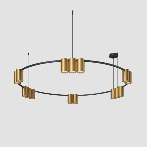 DK4067-BK+SG Подвесной светильник ORBIT, IP20, 15xGU10 LED, до 15 Вт, черный + сатинированное золото, алюминий. Фото 2