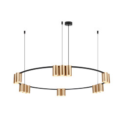 Подвесной светильник ORBIT, IP20, 15xGU10 LED, до 15 Вт, черный + сатинированное золото, алюминий, Denkirs DK4067-BK+SG