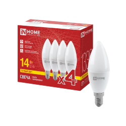 Лампа светодиодная LED-СВЕЧА-VC 4PACK 14Вт 230В Е14 3000К 1330Лм (4шт./упак) IN HOME