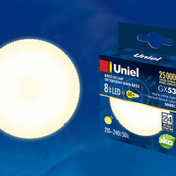 LED-GX53-8W-WW-GX53-FR PLZ01WH Лампа светодиодная, матовая, Теплый белый свет.