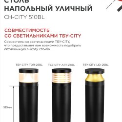 Столб напольный СН-CITY 510BL для светильника ТБУ-CITY 510мм черный IP54 IN HOME