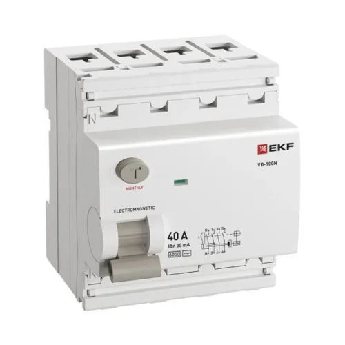 Выключатель дифференциального тока 4п 40А 30мА тип AC 6кА ВД-100N электромех. PROxima EKF E1046M4030 - фото 2