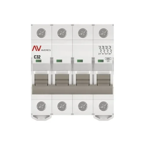 Выключатель автоматический модульный 4п C 32А 6кА AV-6 AVERES EKF mcb6-4-32C-av - фото 3