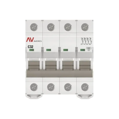 Выключатель автоматический модульный 4п C 32А 6кА AV-6 AVERES EKF mcb6-4-32C-av - фото 3