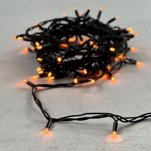 Гирлянда Нить 10м Желтая 24В, 75 LED, Провод Черный Каучук, IP65. Фото 5.