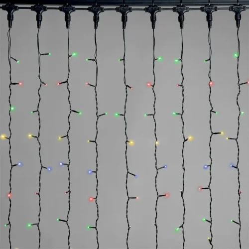 Гирлянда Занавес 2 x 2 м Разноцветный 220В, 400 LED, Провод Черный ПВХ, IP54. Фото 1.