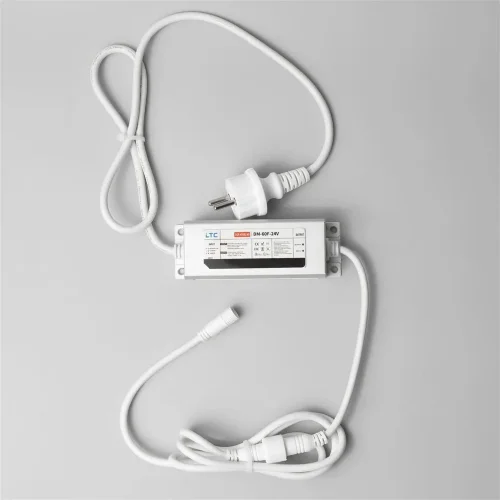 Блок Питания Электронный 60W для Нитей 24В, до 1000 LED, Провод Белый Каучук, IP65. Фото 1.