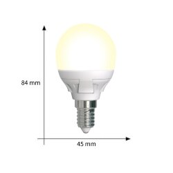 LED-G45 7W-3000K-E14-FR-DIM PLP01WH Лампа светодиодная, диммируемая, Форма шар, матовая, Серия Яркая, Теплый белый свет 3000K.