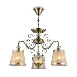 Серия из металла цвета античной бронзы. Арматура светильников Driana дополнена завитками на рожках и узогнутым декором в центральной части. Абажуры из полупрозрачной органзы выполнены в виде колокольчиков и обрамлены ободками из металла. (Бронза Антик)