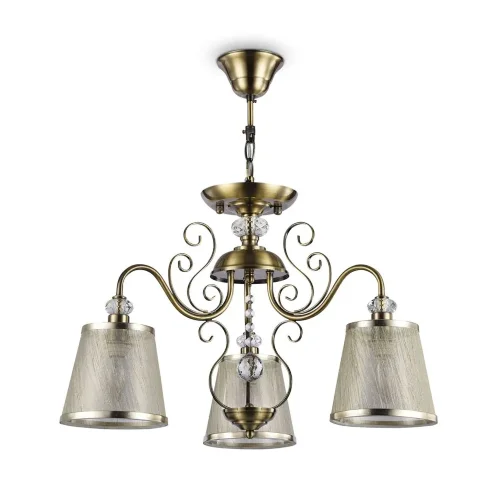 Серия из металла цвета античной бронзы. Арматура светильников Driana дополнена завитками на рожках и узогнутым декором в центральной части. Абажуры из полупрозрачной органзы выполнены в виде колокольчиков и обрамлены ободками из металла. (Бронза Антик) -