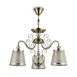 Серия из металла цвета античной бронзы. Арматура светильников Driana дополнена завитками на рожках и узогнутым декором в центральной части. Абажуры из полупрозрачной органзы выполнены в виде колокольчиков и обрамлены ободками из металла. (Бронза Антик)