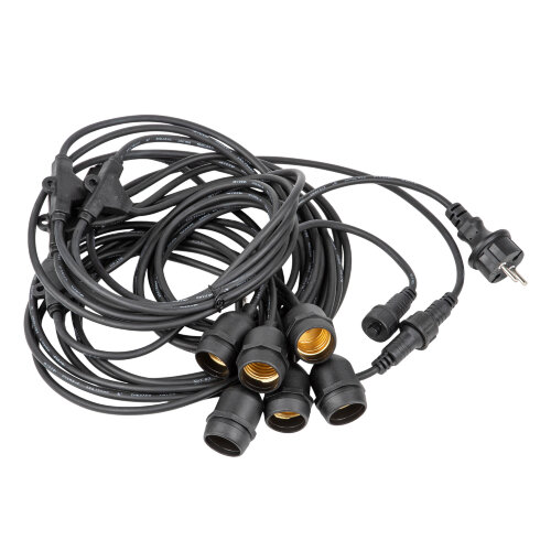 UDL-K230 6-E27-5M IP54 BLACK BELT-LIGHT GREENHOUSE Гирлянда для освещения теплиц, 5м + 3м сетевой шнур, 6 подвесов 1м с патроном E27, шаг 100см, Чёрная, TM Uniel - фото 1