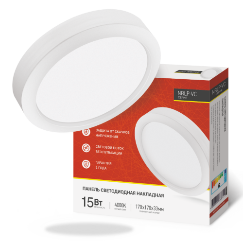 Панель светодиодная накладная круглая NRLP-VC 15Вт 230В 4000К 1200Лм 170мм белая IP40 IN HOME - Фото 2