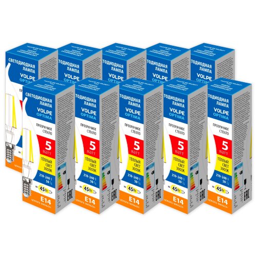 LED-CW35-5W-3000K-E14-CL-SLF SET10 Лампа светодиодная, Форма свеча на ветру, прозрачная, Серия Optima Филамент, Теплый белый свет 3000К, Упаковка 10 штук - фото 1
