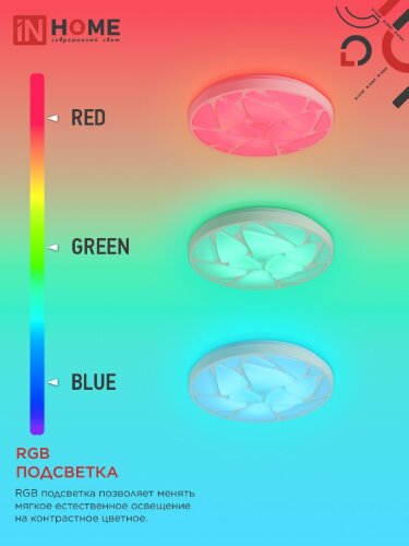 Светильник светодиодный COMFORT SHELL-RGB 75Вт 230В 3000-6500K 6000Лм 500x80мм с пультом ДУ IN HOME - Фото 5