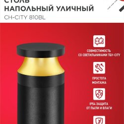 Столб напольный СН-CITY 810BL для светильника ТБУ-CITY 810мм черный IP54 IN HOME