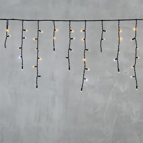 Гирлянда Бахрома 3,1 x 0,5 м Жёлтая с Мерцанием Белого Диода 220В, 120 LED, Провод Черный Каучук, IP65. Фото 6.