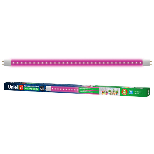 LED-T8-9W/SPSB/G13/CL PLP30WH Лампа светодиодная для растений. Форма "T8", прозрачная. Спектр для рассады и цветения. ТМ Uniel - фото