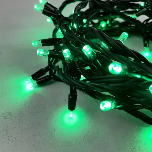 Гирлянда Нить 10м Зеленая 24В, 75 LED, Провод Черный Каучук, IP65. Фото 2.