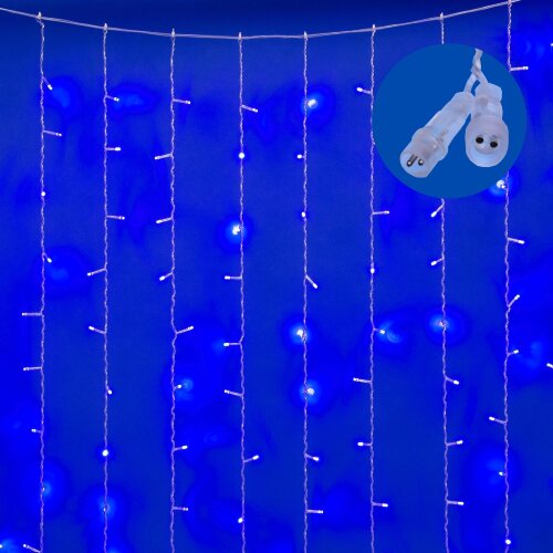 ULD-C3020-240-TTK BLUE IP44 Занавес светодиодный с эффектом мерцания, 3х2м, Соединяемый, 240 светодиодов, Синий свет, Провод прозрачный, TM Uniel - фото 1