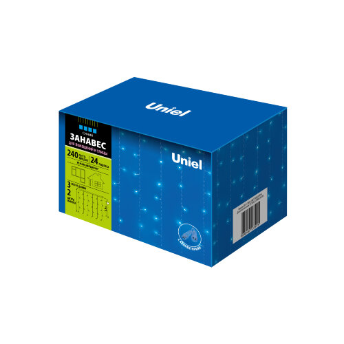ULD-C3020-240/TTK BLUE IP44 Занавес светодиодный с эффектом мерцания, 3х2м. Соединяемый. 240 светодиодов. Синий свет. Провод прозрачный. TM Uniel - фото