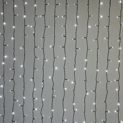 Гирлянда Занавес 2 x 3 м Белый 220В, 600 LED, Провод Черный ПВХ, IP54. Фото 1.