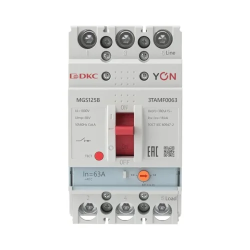 Выключатель автоматический MGS125 3P 50.4-63А 18кА YON MGS125B-3TAMF0063 - фото 2