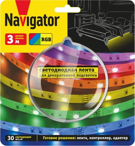 Лента светодиодная 95 143 NLS-SET-01 RGB 3м 30шт/м адаптер 1м IP20 Navigator 95143 - фото 2