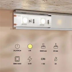 Светодиодная лента Base 12В 5050 14,4Вт/м 3000K 5м IP 20 201183 (Белый)