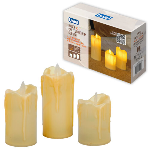 ULD-F063 WW CANDLE SET3 Фигура светодиодная Свеча на батарейках LR44 в-к, в составе набора из 3 штук, 1 светодиод, Теплый белый свет, TM Uniel - фото 11