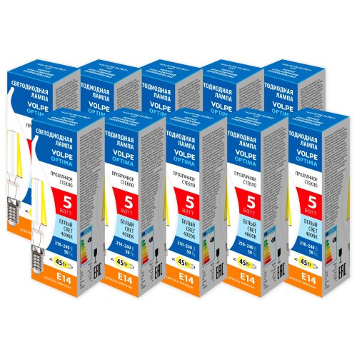 LED-CW35-5W-4000K-E14-CL-SLF SET10 Лампа светодиодная, Форма свеча на ветру, прозрачная, Серия Optima Филамент, Белый свет 4000К, Упаковка 10 штук - фото 1