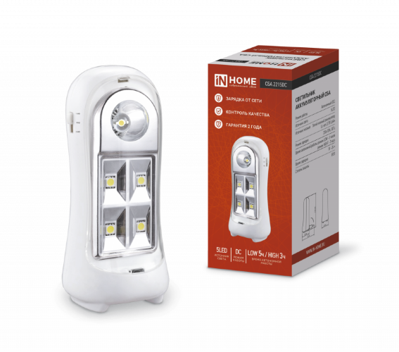 Светильник светодиодный аварийный СБА 2215DC 4+1LED 600mAh lithium battery DC IN HOME - Фото 2