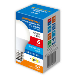 LED-A60-6W-6500K-E27-FR-DIM-SLS Лампа светодиодная, диммируемая, Форма A, матовая, Дневной свет 6500K
